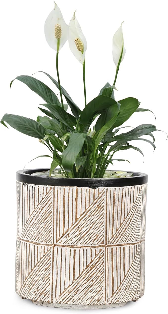 Plant Pots Outdoor Garden Round Flowerpots Indoor, 32cm Large Concrete Planter for Big Olive Trees, Plant Containers with Drainage Holes, Grey