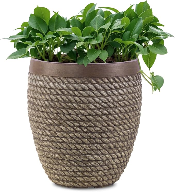 Plant Pots Outdoor Large Planter for Trees, 28.2cm Round Concrete Plant Pot Indoor Garden Plant Containers with Drainage Holes, cBeige