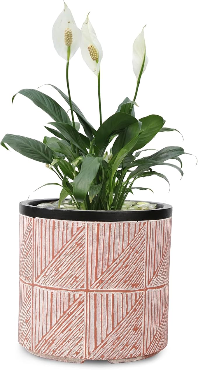 Plant Pots Outdoor Garden Round Flowerpots Indoor, 32cm Large Concrete Planter for Big Olive Trees, Plant Containers with Drainage Holes, Pink