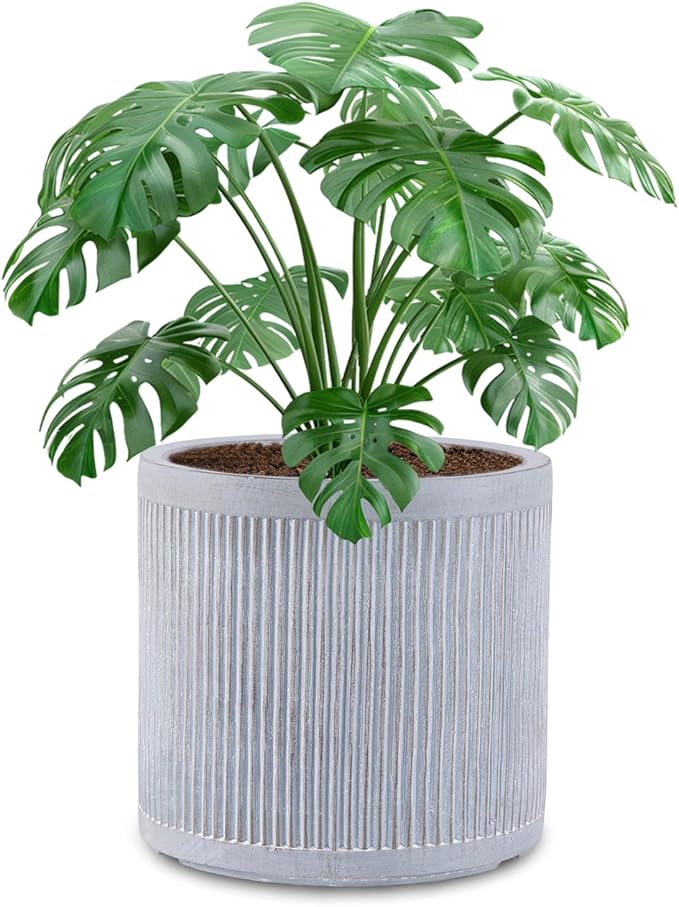 Large Plant Pots Outdoor Garden Trees Indoor Flowers, 30.5cm Round Concrete Planter Plant Containers Suitable for Big Olive Tree with Drainage Holes, Grey Vertical Texture