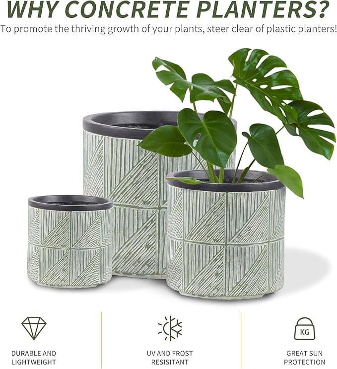 Large Plant Pots Outdoor Garden Round Flowerpots Indoor, 32cm Concrete Planter Pot for Big Olive Trees, Plant Containers with Drainage Holes, Lime Green