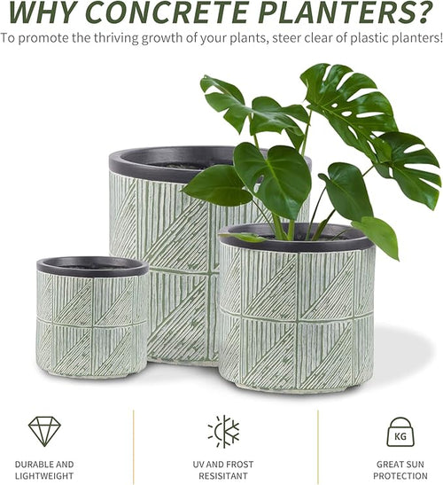 Large Plant Pots Outdoor Garden Round Flowerpots Indoor, 32cm Concrete Planter Pot for Big Olive Trees, Plant Containers with Drainage Holes, Lime Green