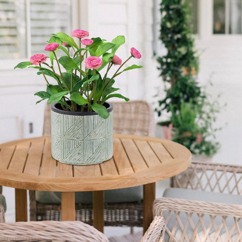 Large Plant Pots Outdoor Garden Round Flowerpots Indoor, 32cm Concrete Planter Pot for Big Olive Trees, Plant Containers with Drainage Holes, Lime Green