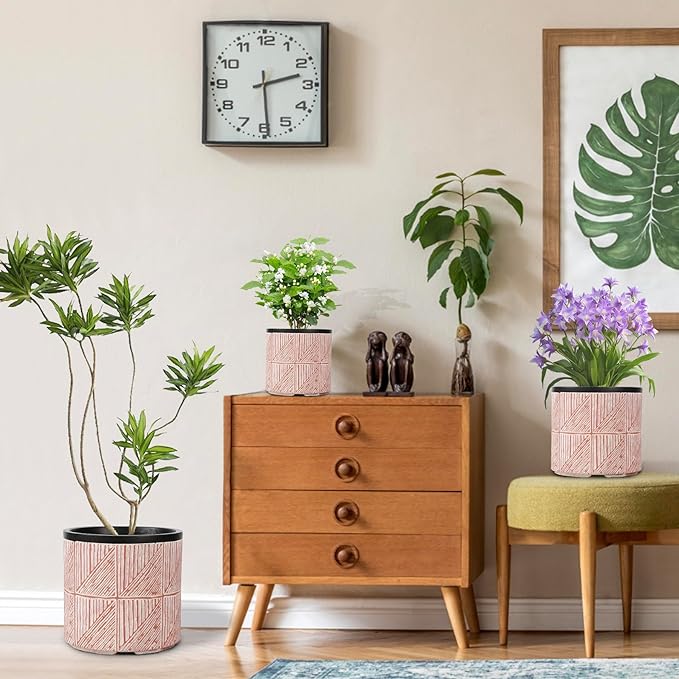 Plant Pots Outdoor Garden Round Flowerpots Indoor, 32cm Large Concrete Planter for Big Olive Trees, Plant Containers with Drainage Holes, Pink