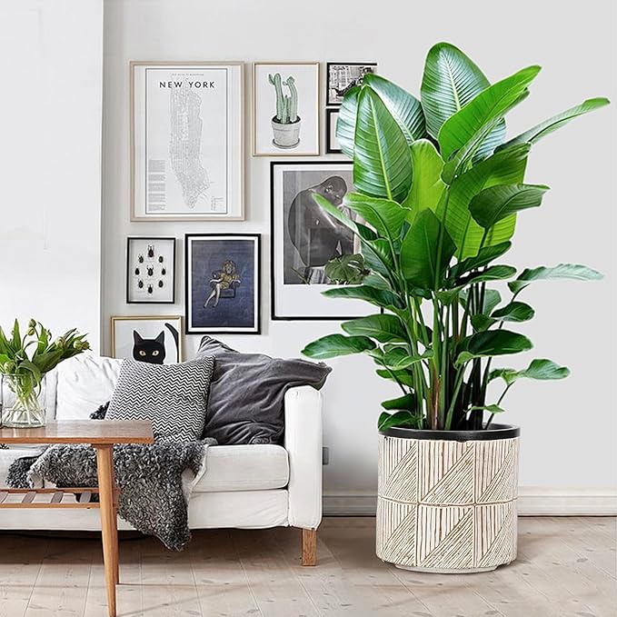 Plant Pots Outdoor Garden Round Flowerpots Indoor, 32cm Large Concrete Planter for Big Olive Trees, Plant Containers with Drainage Holes, Grey