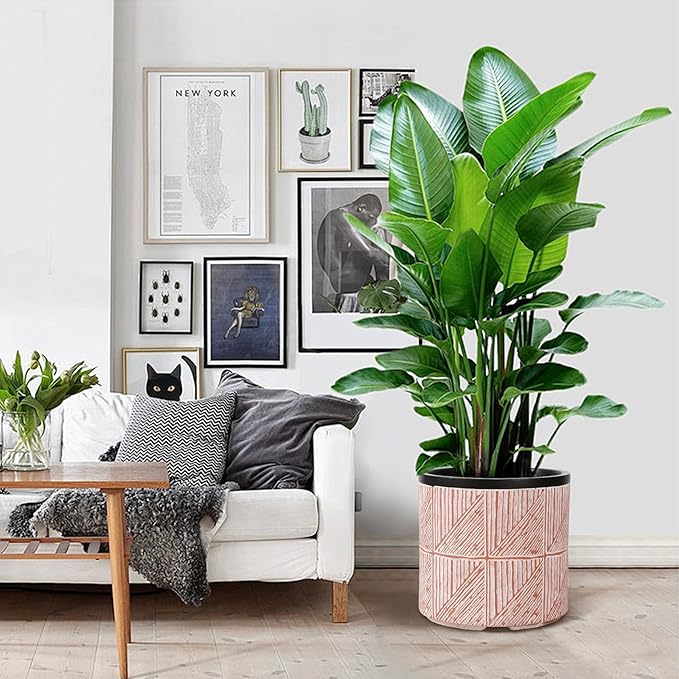 Plant Pots Outdoor Garden Round Flowerpots Indoor, 32cm Large Concrete Planter for Big Olive Trees, Plant Containers with Drainage Holes, Pink