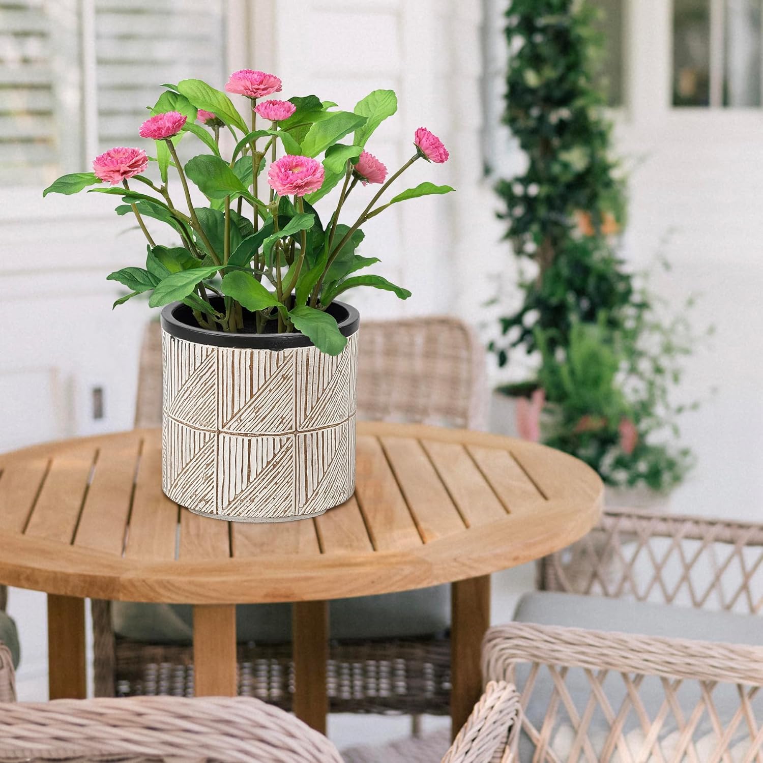 Plant Pots Outdoor Garden Round Flowerpots Indoor, 32cm Large Concrete Planter for Big Olive Trees, Plant Containers with Drainage Holes, Grey
