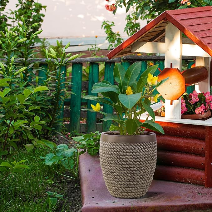 Plant Pots Outdoor Large Planter for Trees, 28.2cm Round Concrete Plant Pot Indoor Garden Plant Containers with Drainage Holes, cBeige