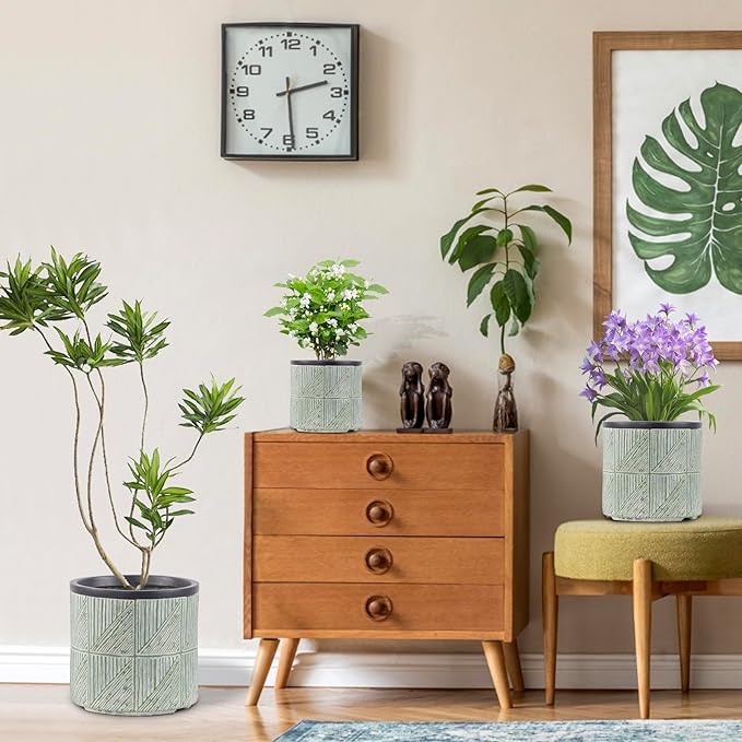 Large Plant Pots Outdoor Garden Round Flowerpots Indoor, 32cm Concrete Planter Pot for Big Olive Trees, Plant Containers with Drainage Holes, Lime Green