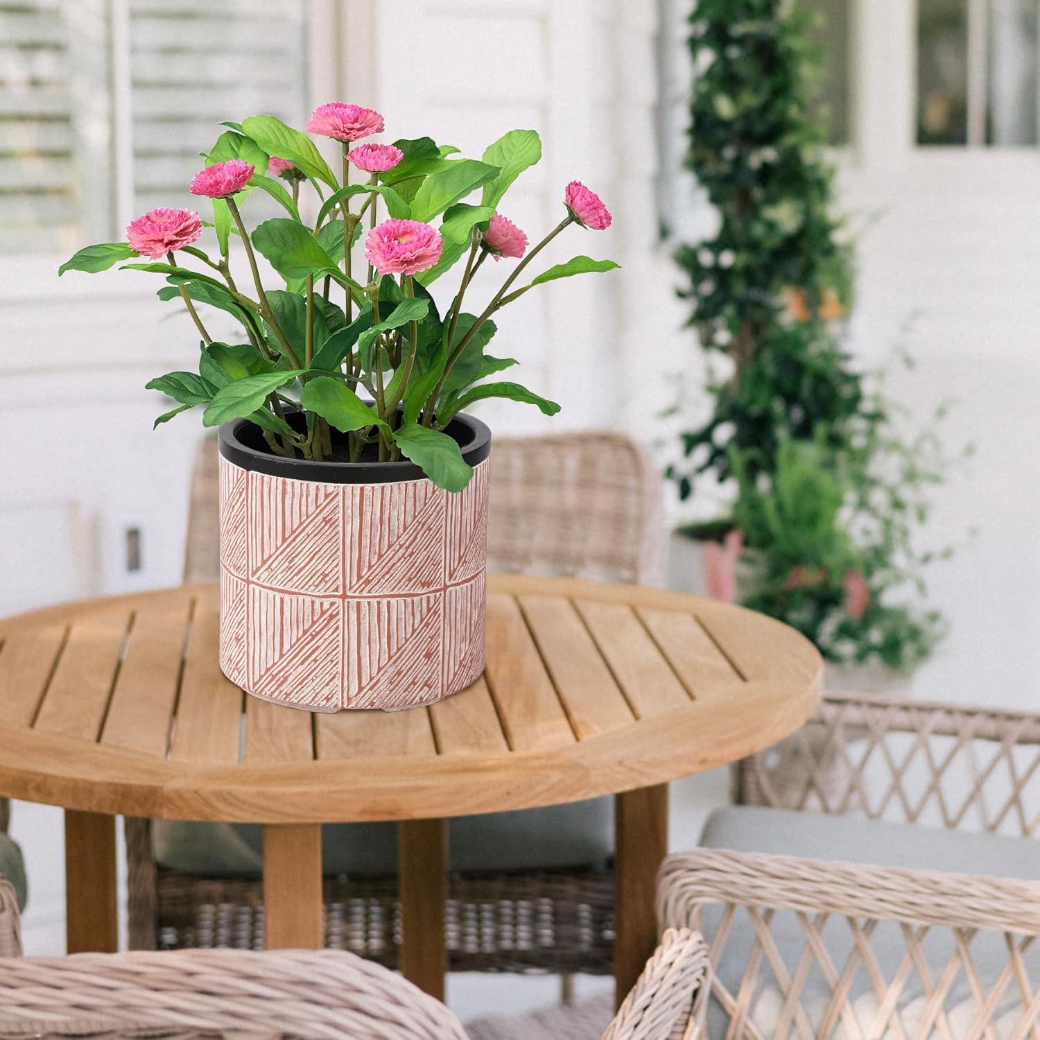 Plant Pots Outdoor Garden Round Flowerpots Indoor, 32cm Large Concrete Planter for Big Olive Trees, Plant Containers with Drainage Holes, Pink